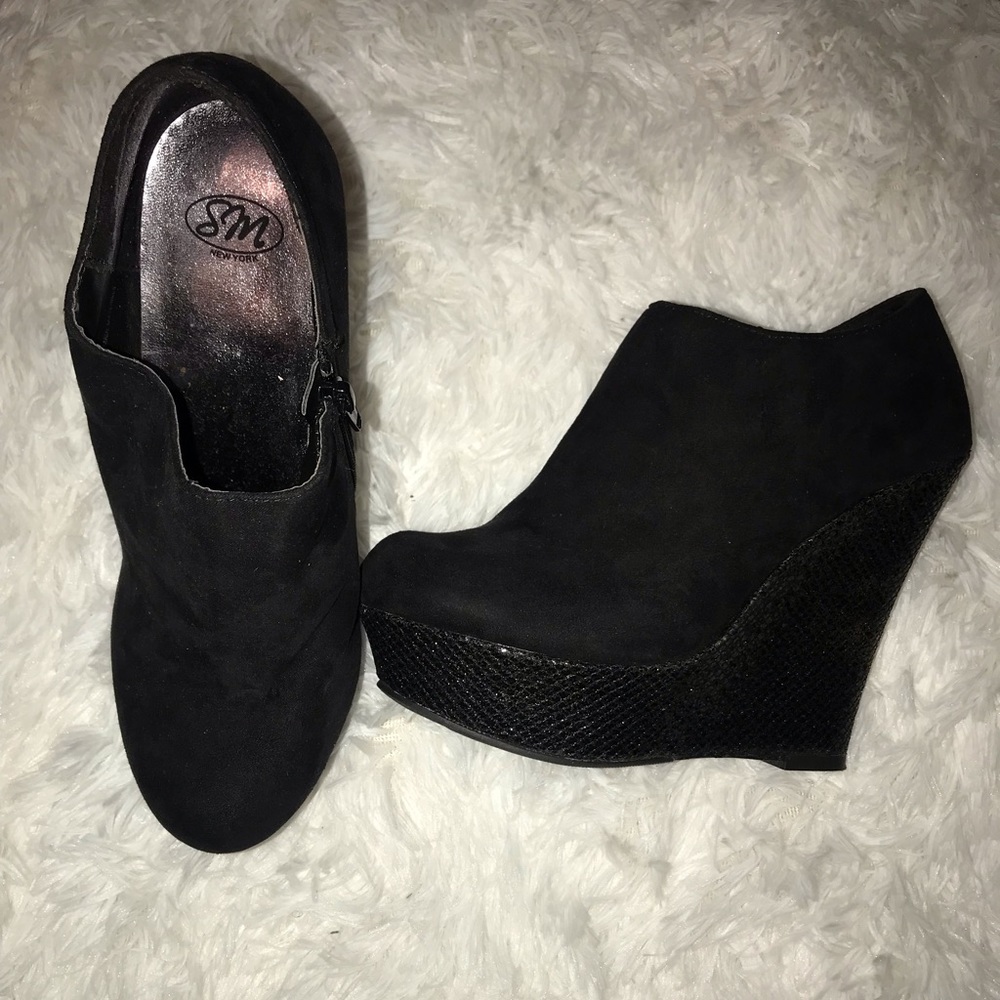 Black Sparkle Platform Heel Booties